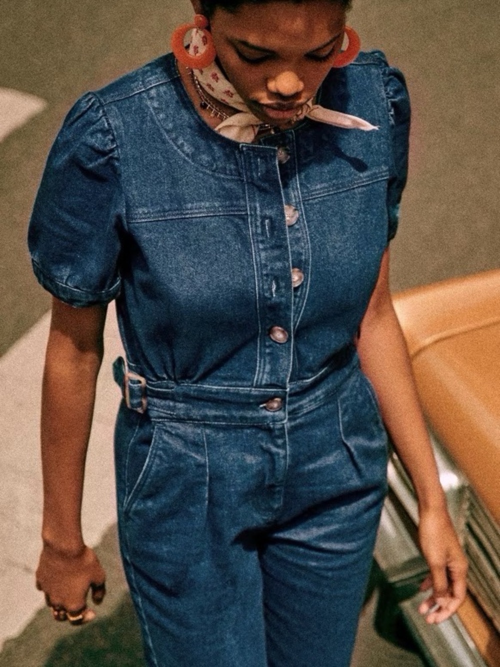 Sezane Lucia Denim Jumpsuit Short Sleeve Size 2 FR 34 - Picture 15 of 17